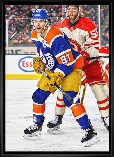 Connor McDavid Framed 20" x 29" Canvas Oilers 2023 Heritage Classic-V 22.5" x 31.5"